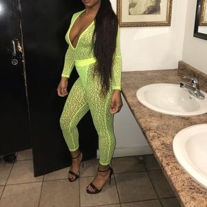 Two piece neon green set